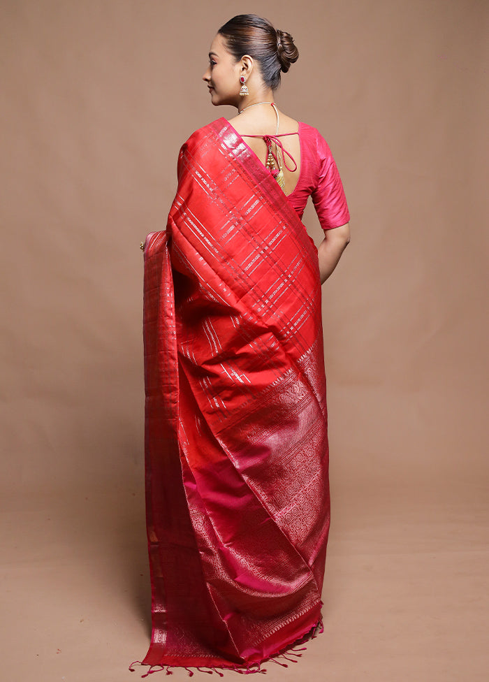 Red Handloom Kanchipuram Pure Silk Saree With Blouse Piece