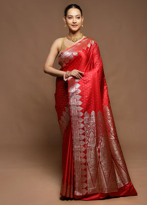 Red Banarasi Silk Saree With Blouse Piece