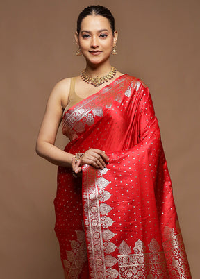 Red Banarasi Silk Saree With Blouse Piece