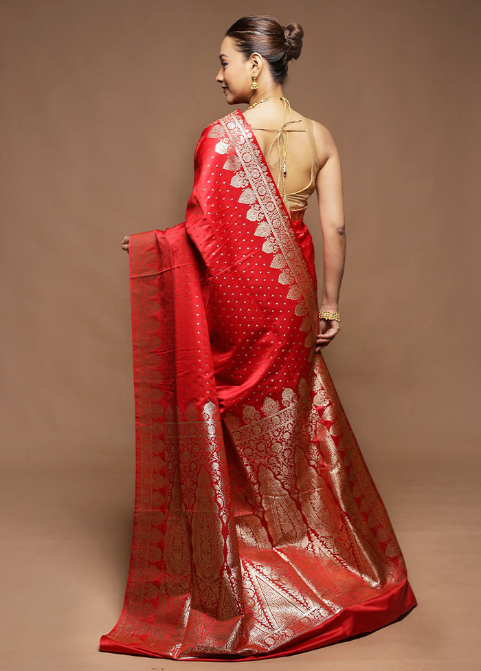Red Banarasi Silk Saree With Blouse Piece