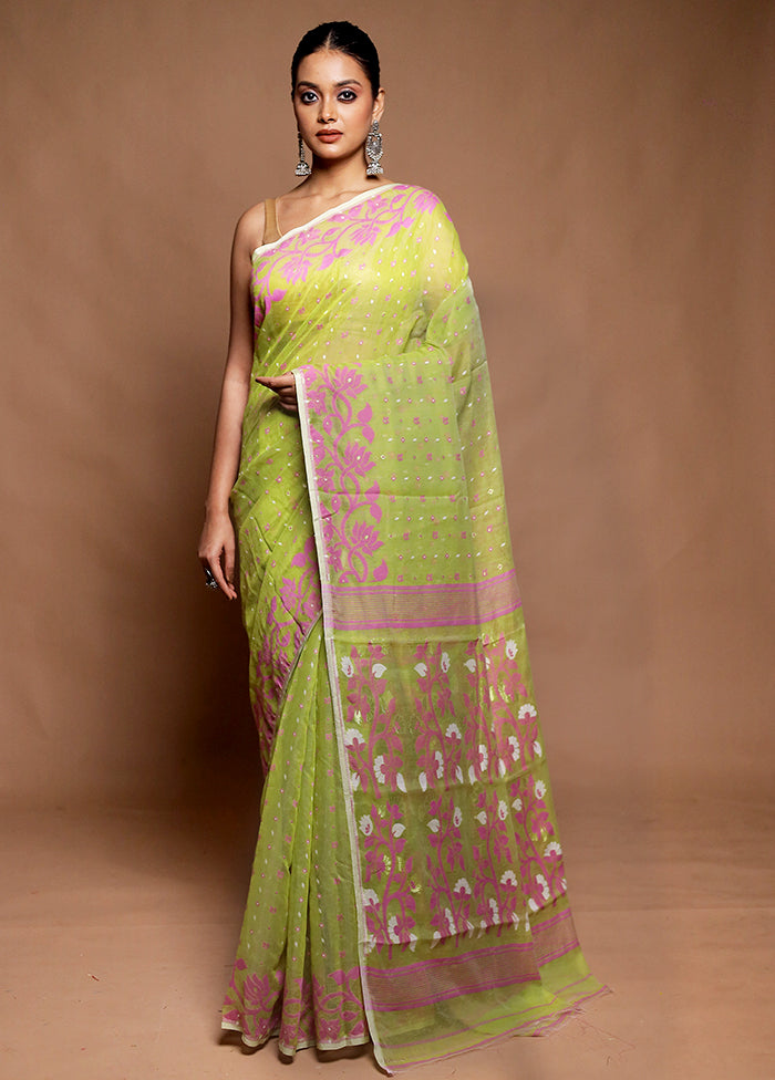 Green Tant Jamdani Saree Without Blouse Piece