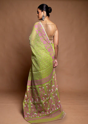 Green Tant Jamdani Saree Without Blouse Piece