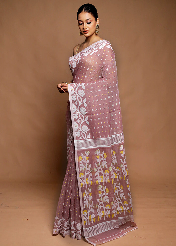 Purple Tant Jamdani Saree Without Blouse Piece