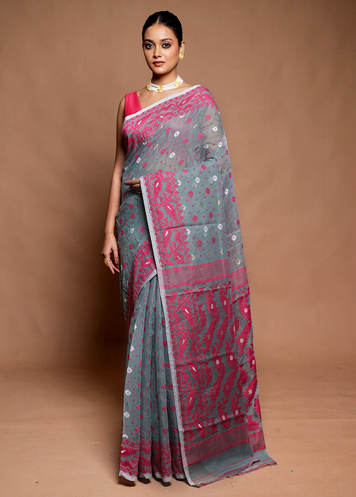 Grey Tant Jamdani Saree Without Blouse Piece