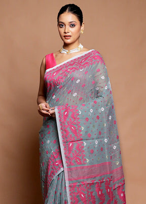 Grey Tant Jamdani Saree Without Blouse Piece