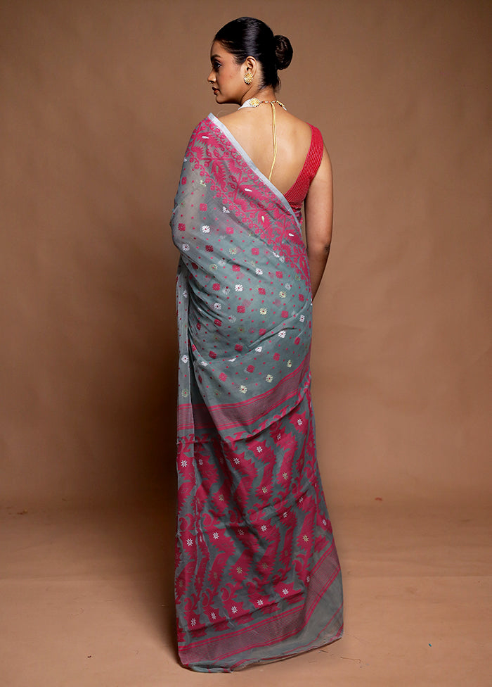 Grey Tant Jamdani Saree Without Blouse Piece