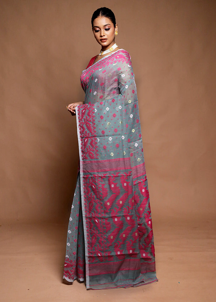 Grey Tant Jamdani Saree Without Blouse Piece