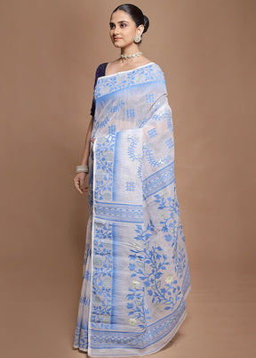 White Tant Jamdani Saree Without Blouse Piece