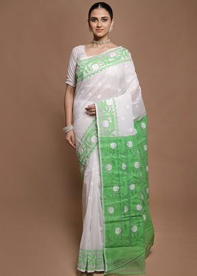 White Tant Jamdani Saree Without Blouse Piece