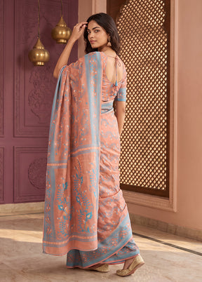Peach Jamdani Cotton Saree Without Blouse Piece