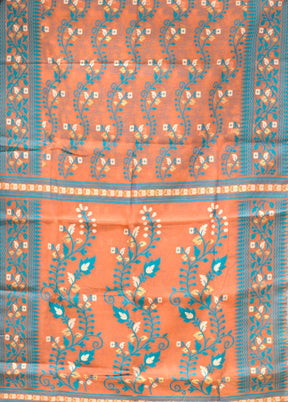 Peach Jamdani Cotton Saree Without Blouse Piece