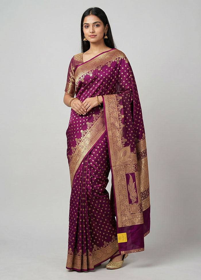 Purple Banarasi Silk Saree With Blouse Piece