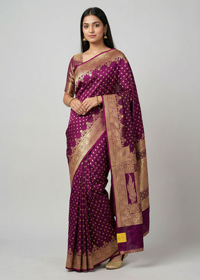 Purple Banarasi Silk Saree With Blouse Piece