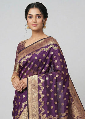 Purple Banarasi Silk Saree With Blouse Piece
