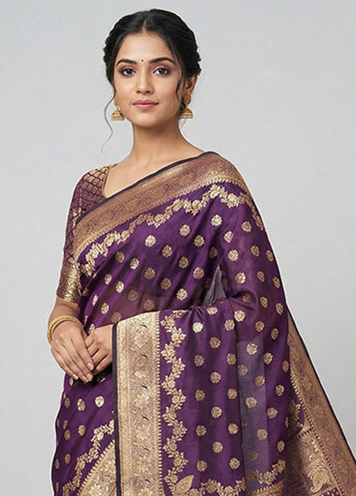 Purple Banarasi Silk Saree With Blouse Piece