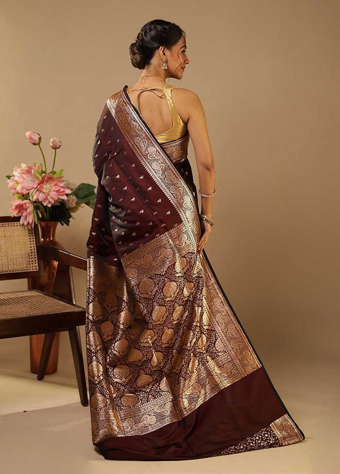 Maroon Banarasi Silk Saree With Blouse Piece