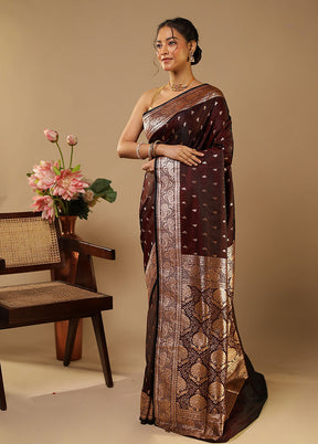 Maroon Banarasi Silk Saree With Blouse Piece