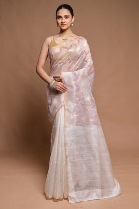 White Handloom Matka Pure Silk Saree With Blouse Piece