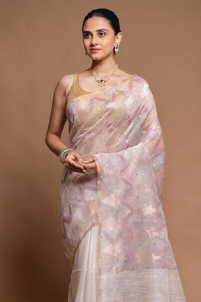White Handloom Matka Pure Silk Saree With Blouse Piece