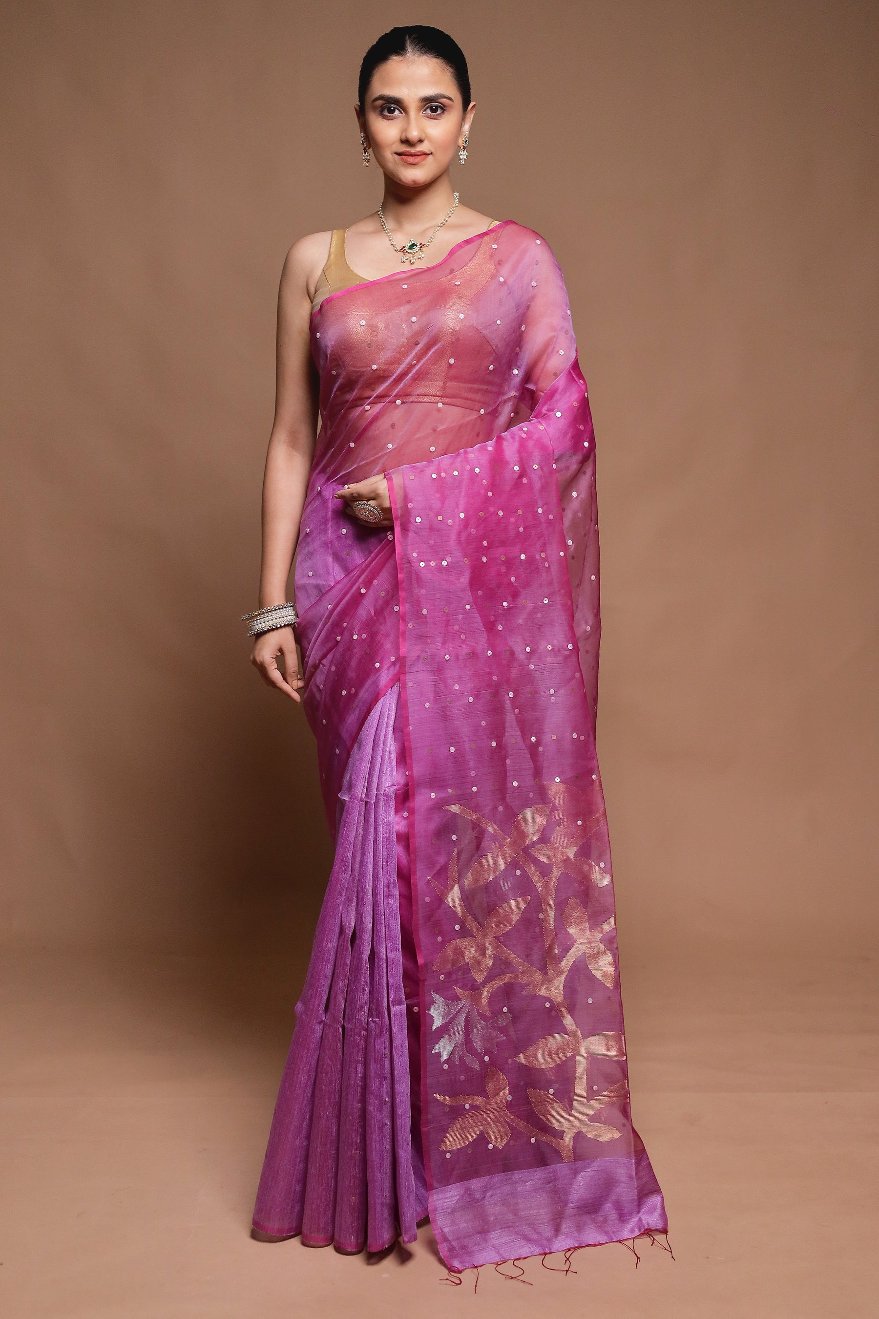Pink Handloom Matka Pure Silk Saree With Blouse Piece