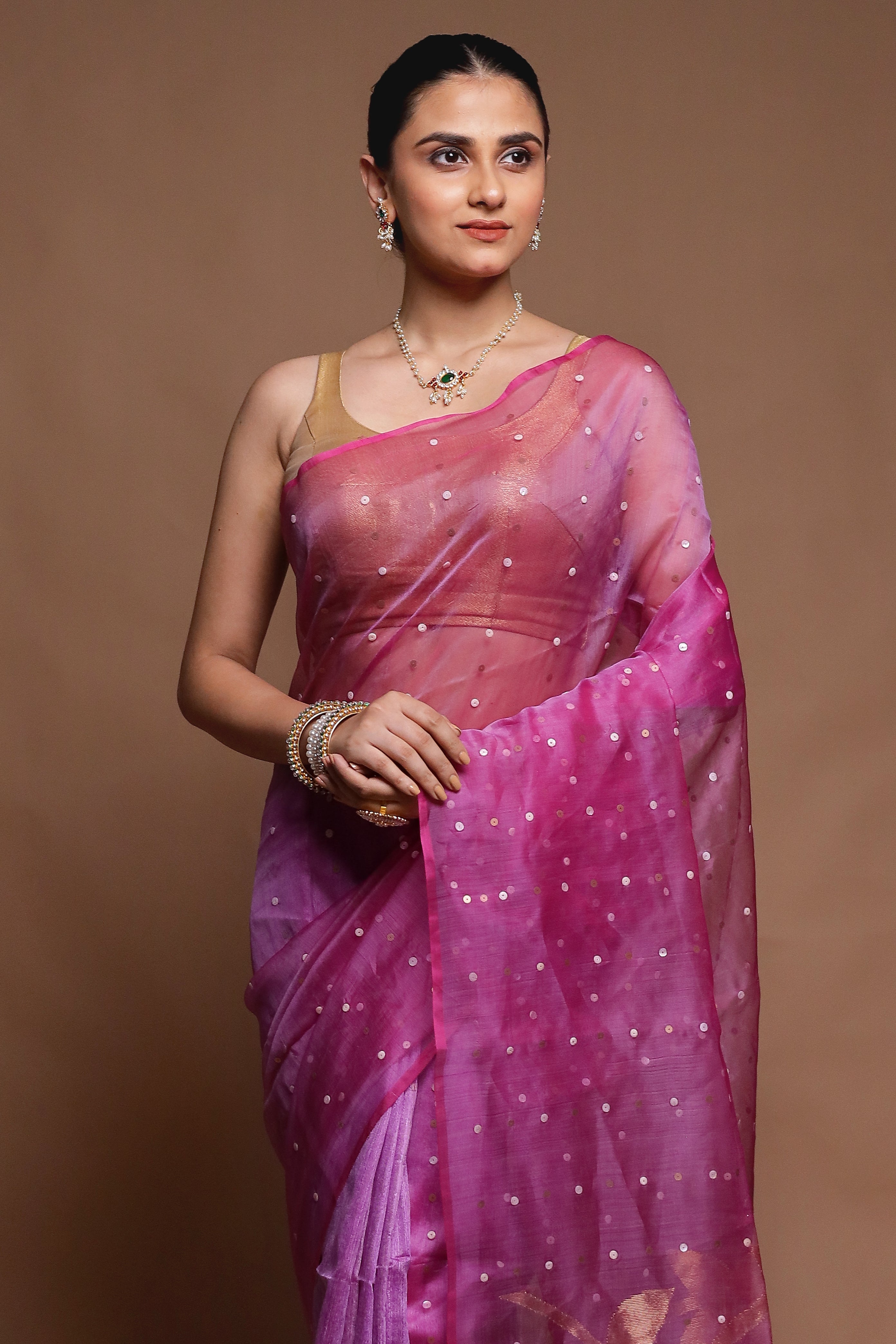 Pink Handloom Matka Pure Silk Saree With Blouse Piece