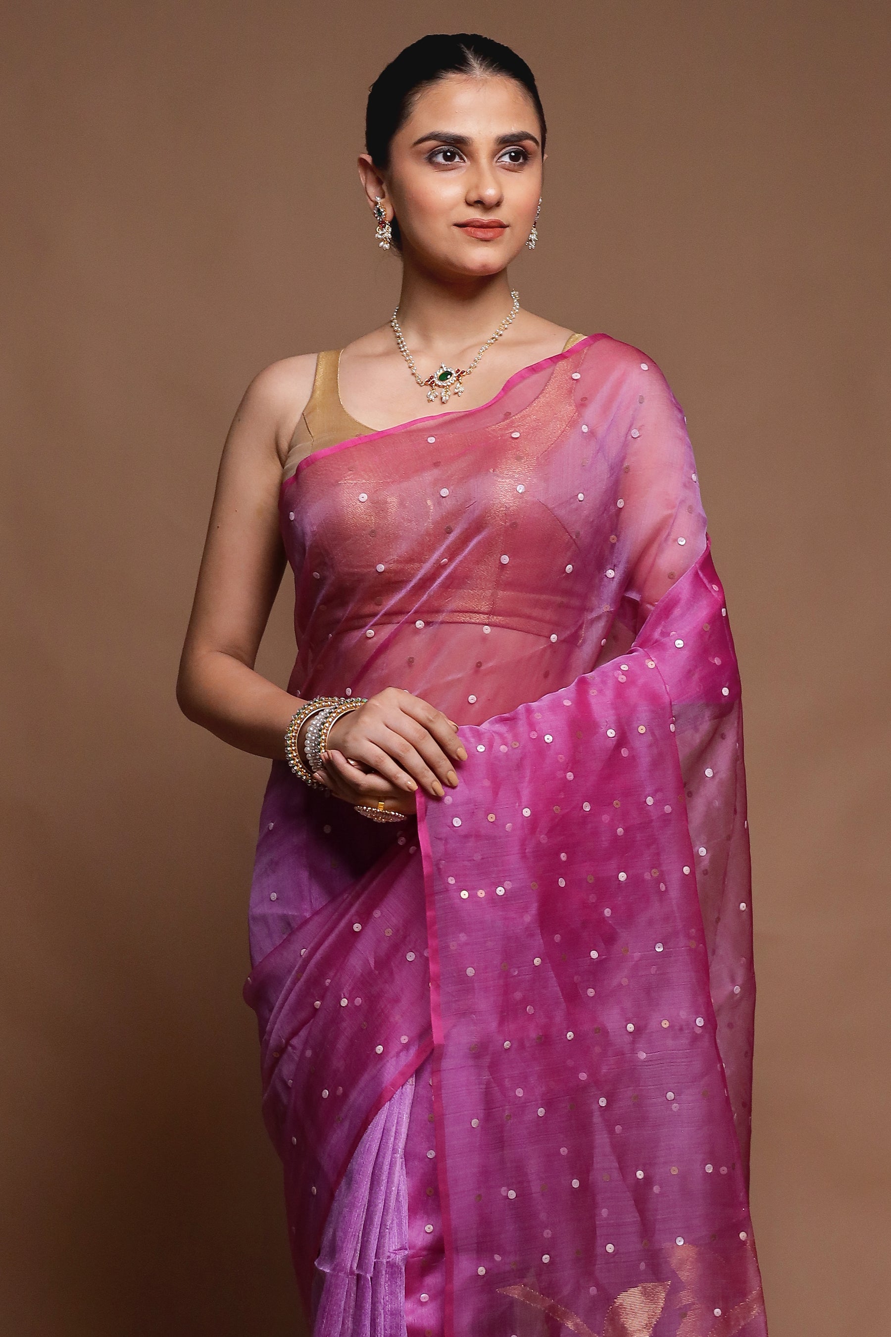 Pink Handloom Matka Pure Silk Saree With Blouse Piece