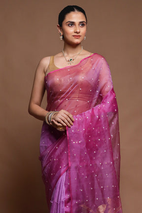 Pink Handloom Matka Pure Silk Saree With Blouse Piece