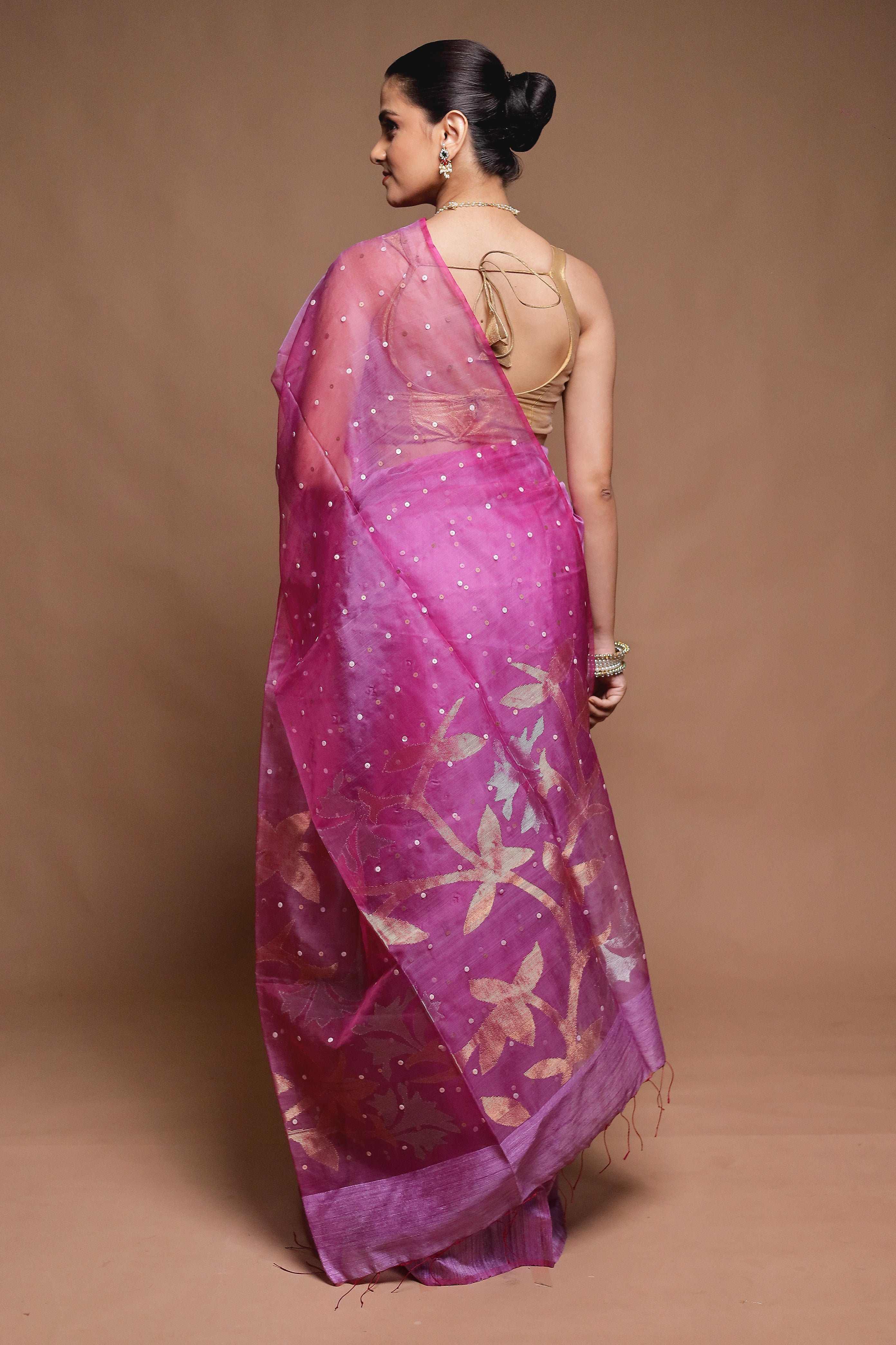 Pink Handloom Matka Pure Silk Saree With Blouse Piece