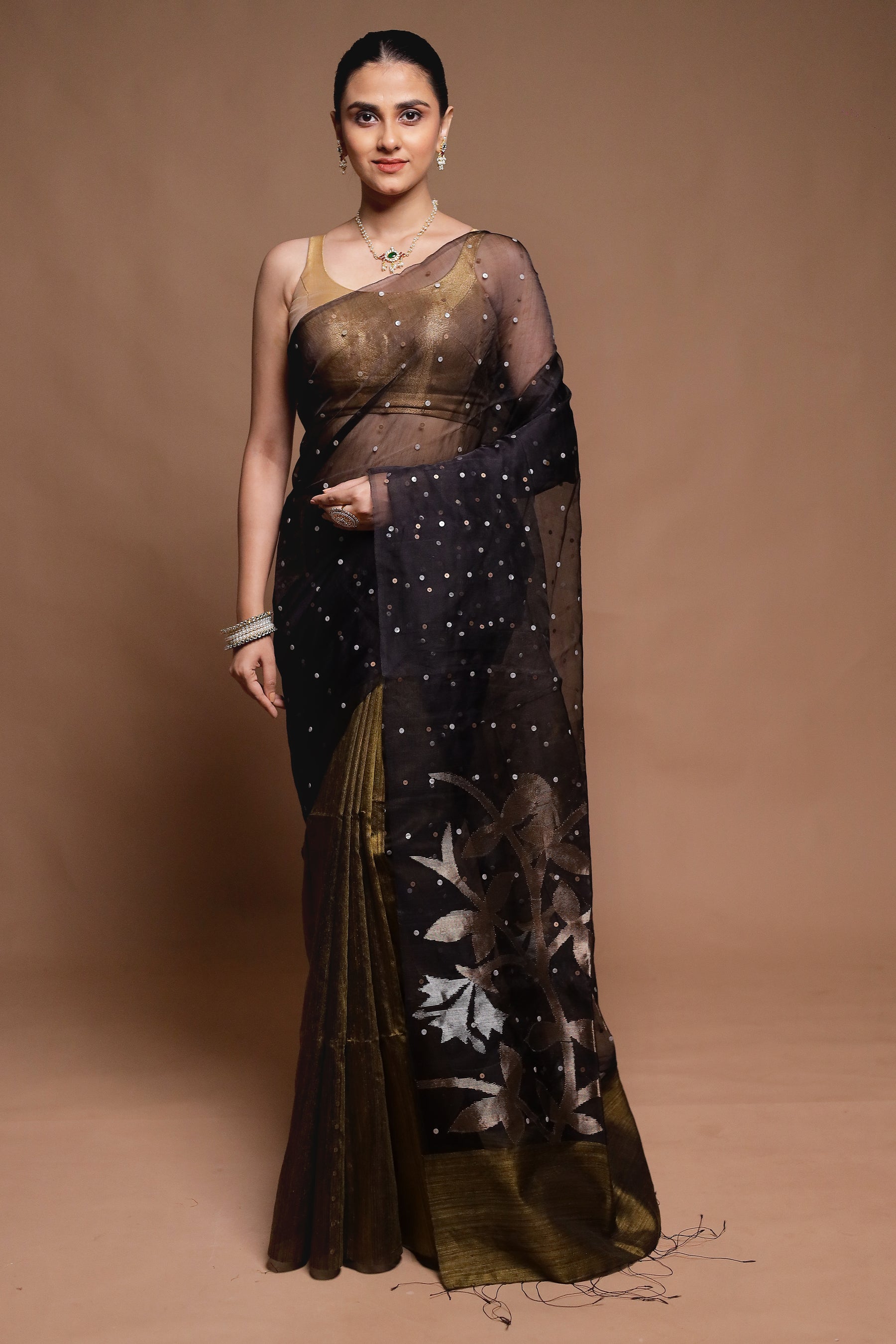 Black Handloom Matka Pure Silk Saree With Blouse Piece