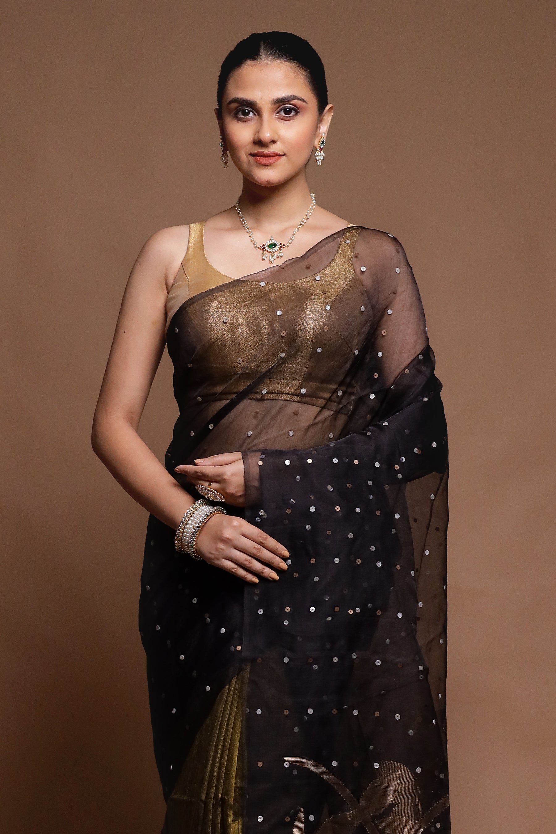 Black Handloom Matka Pure Silk Saree With Blouse Piece
