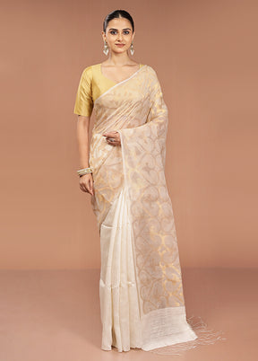 White Handloom Matka Pure Silk Saree With Blouse Piece