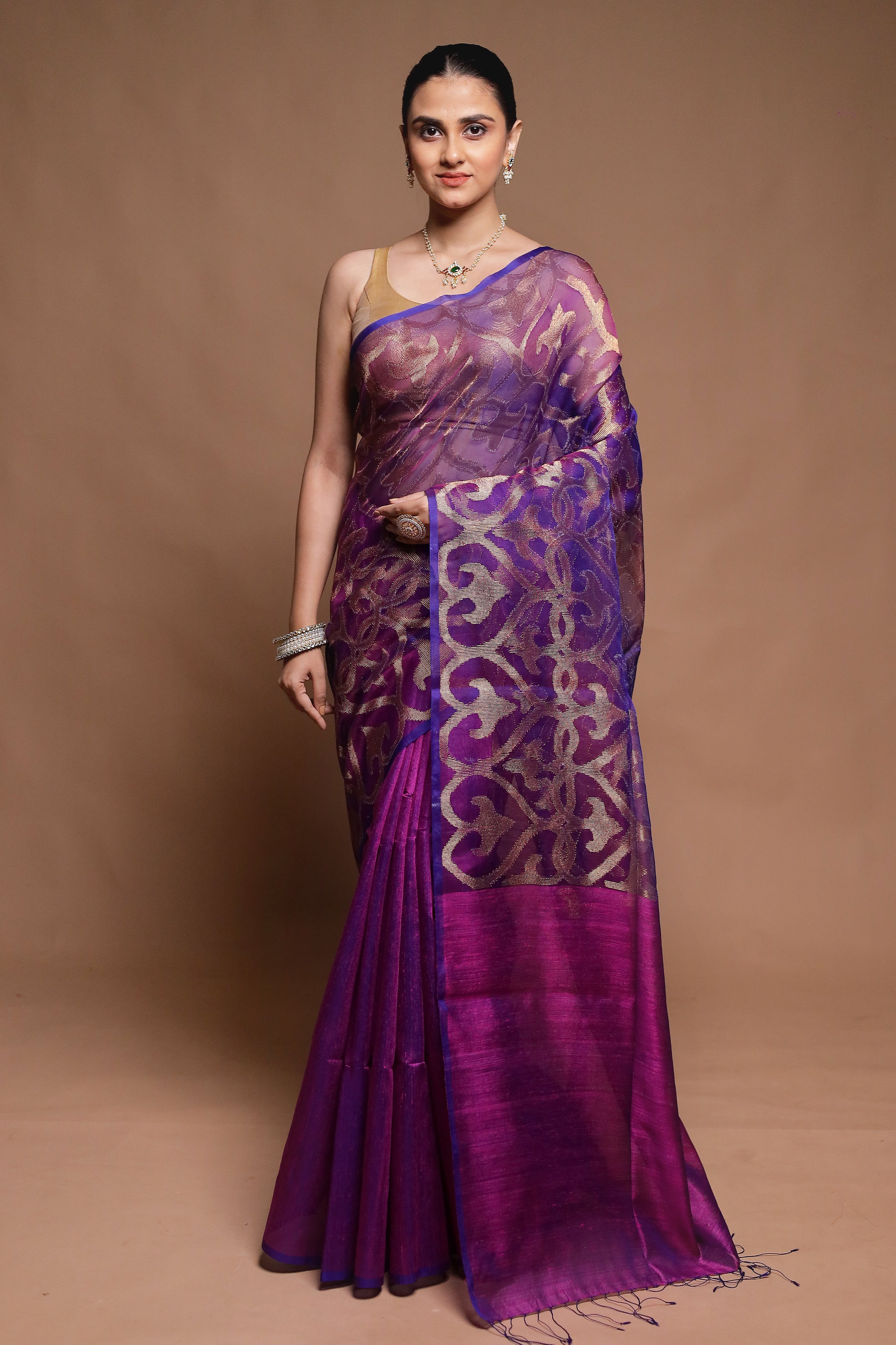 Purple Handloom Matka Pure Silk Saree With Blouse Piece