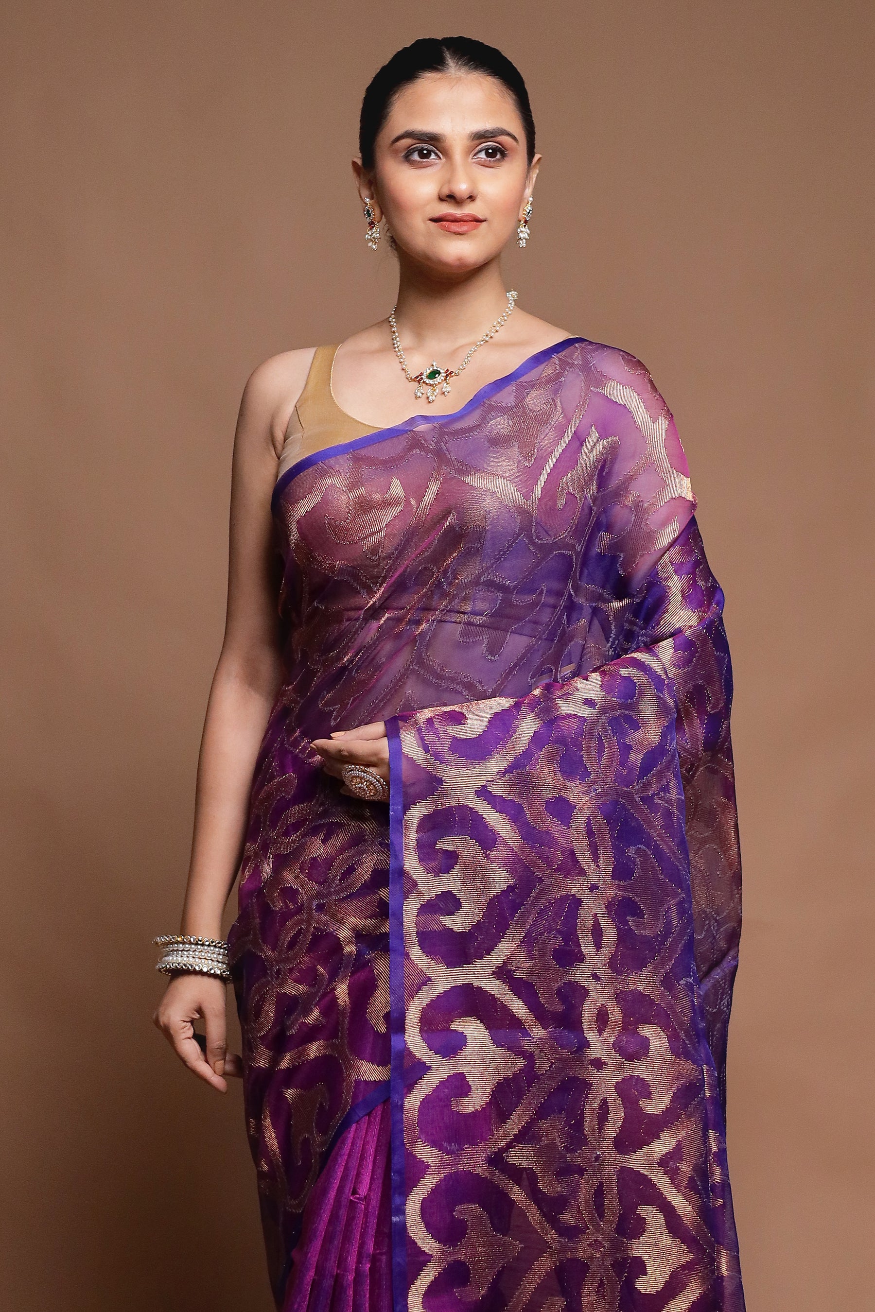 Purple Handloom Matka Pure Silk Saree With Blouse Piece