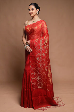 Red Handloom Matka Pure Silk Saree With Blouse Piece