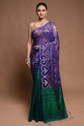 Blue Handloom Matka Pure Silk Saree With Blouse Piece