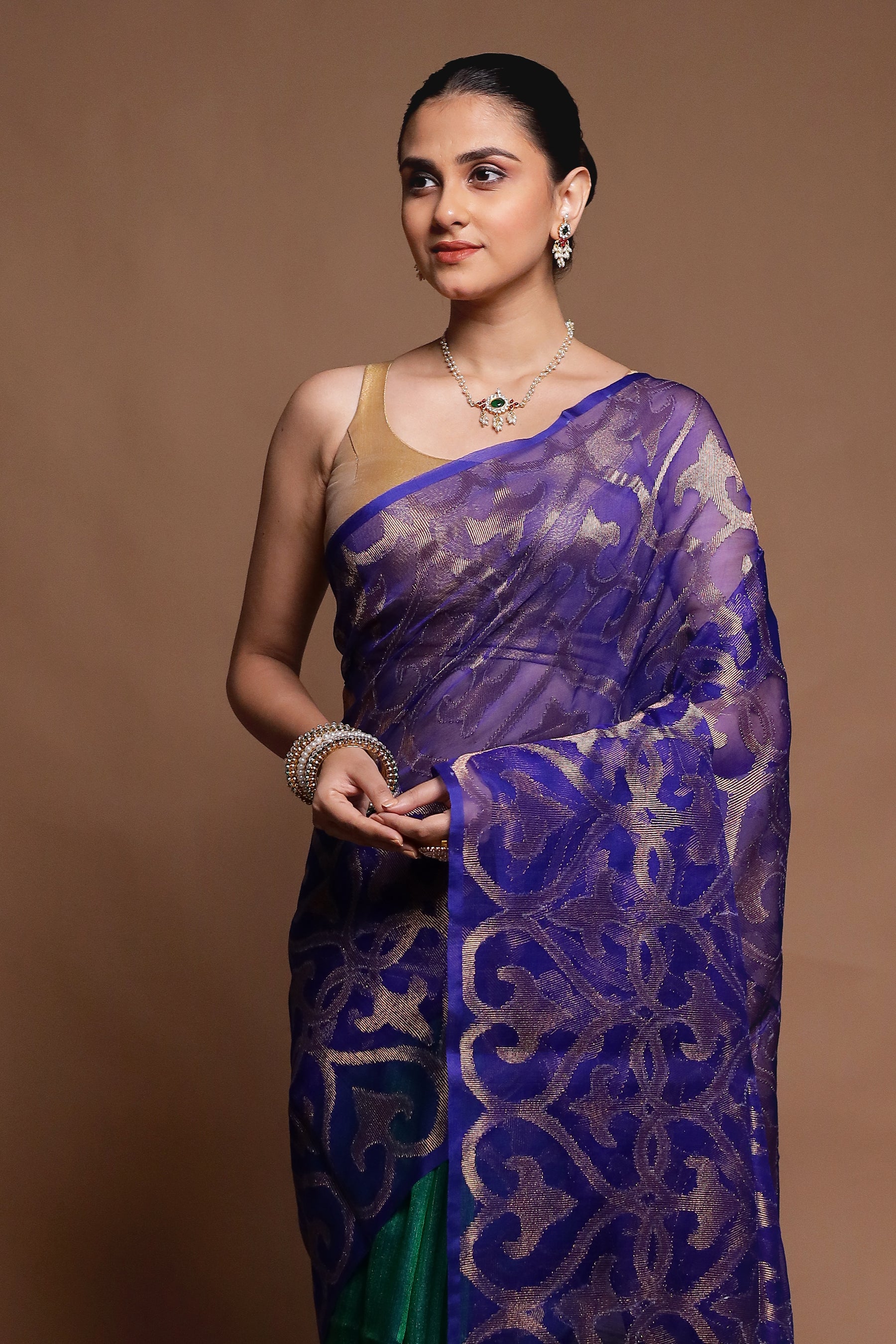Blue Handloom Matka Pure Silk Saree With Blouse Piece