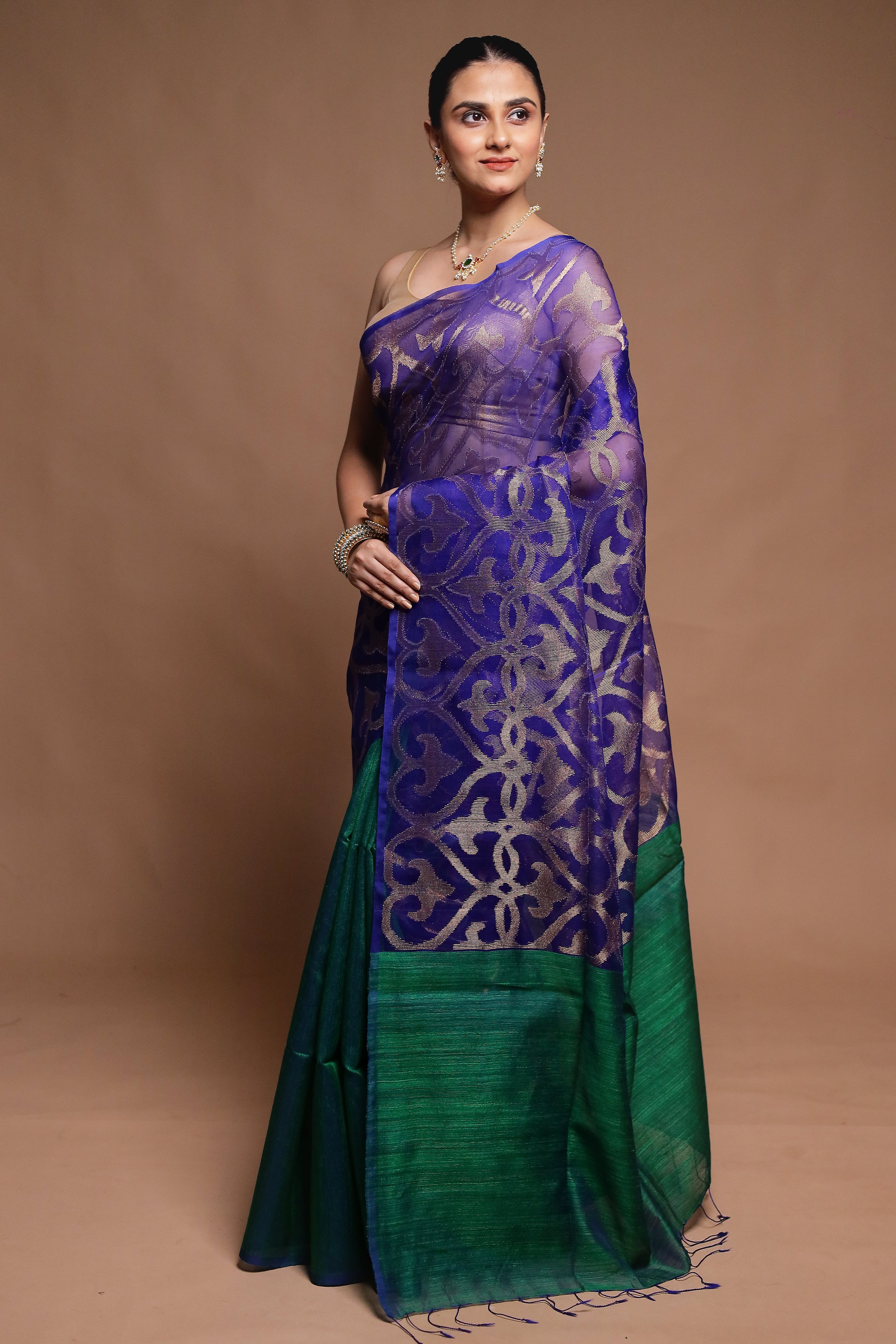 Blue Handloom Matka Pure Silk Saree With Blouse Piece