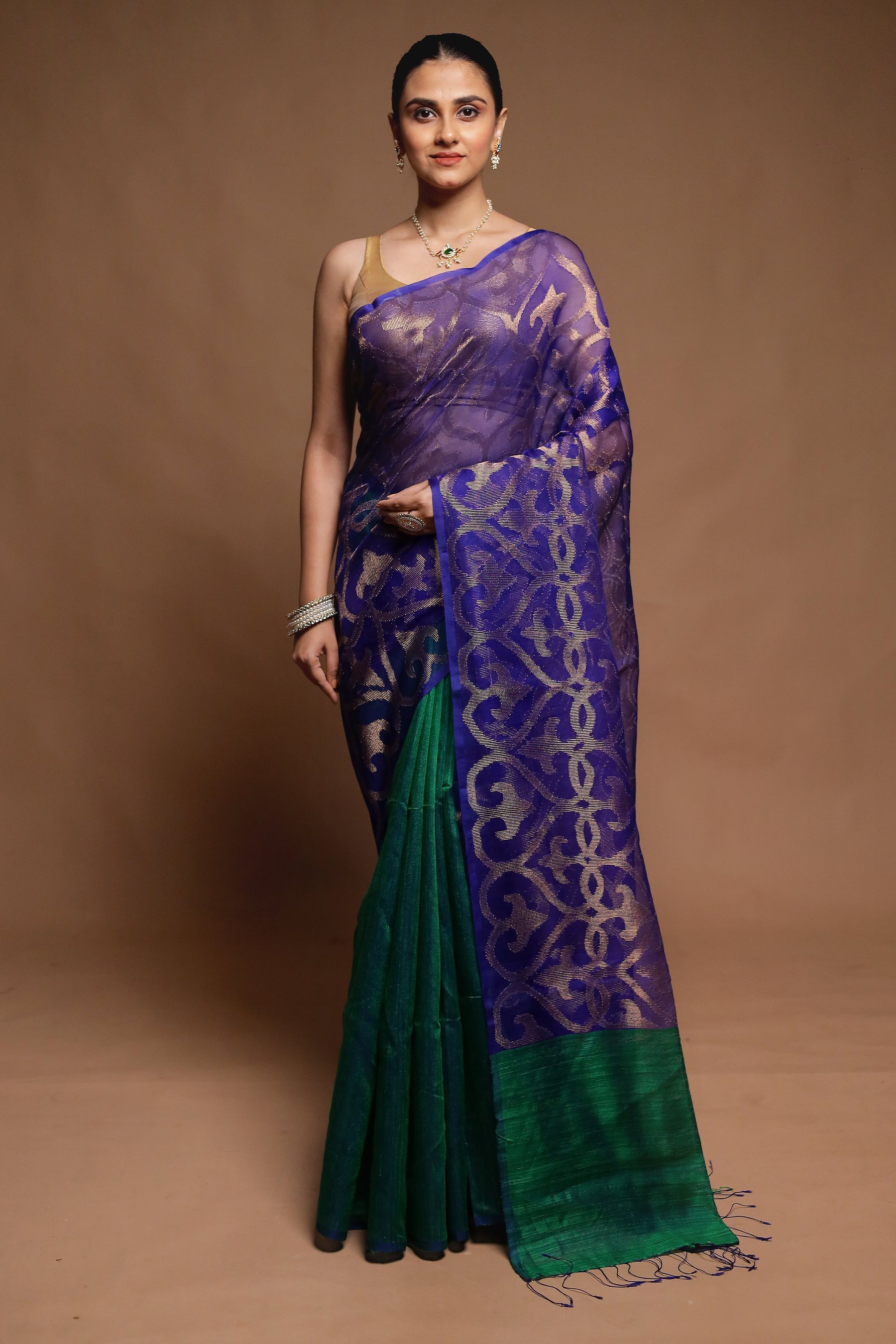 Blue Handloom Matka Pure Silk Saree With Blouse Piece