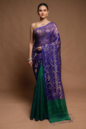 Blue Handloom Matka Pure Silk Saree With Blouse Piece