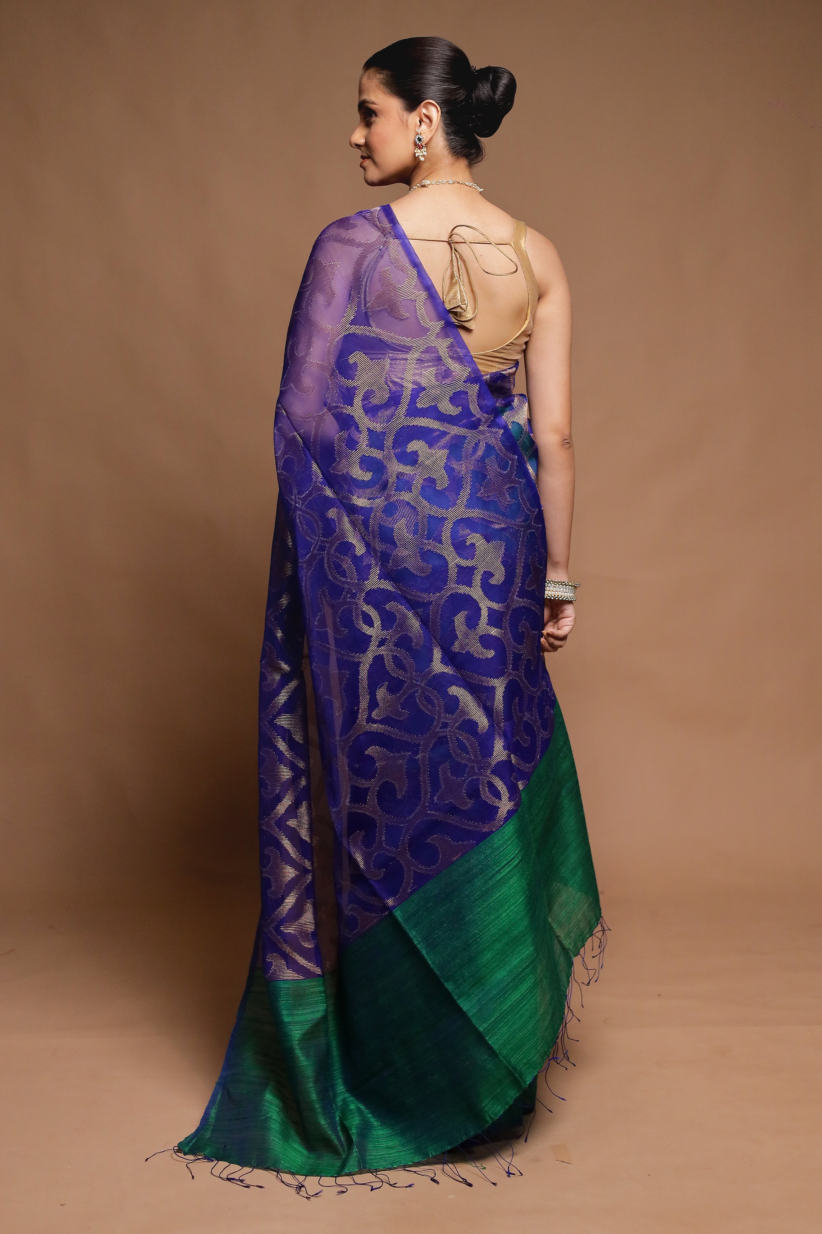 Blue Handloom Matka Pure Silk Saree With Blouse Piece