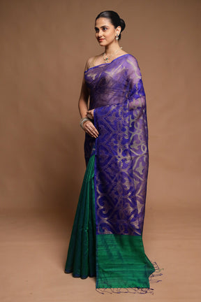 Blue Handloom Matka Pure Silk Saree With Blouse Piece