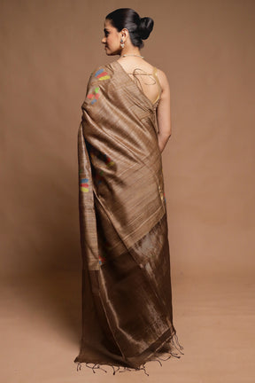 Cream Handloom Matka Pure Silk Saree With Blouse Piece