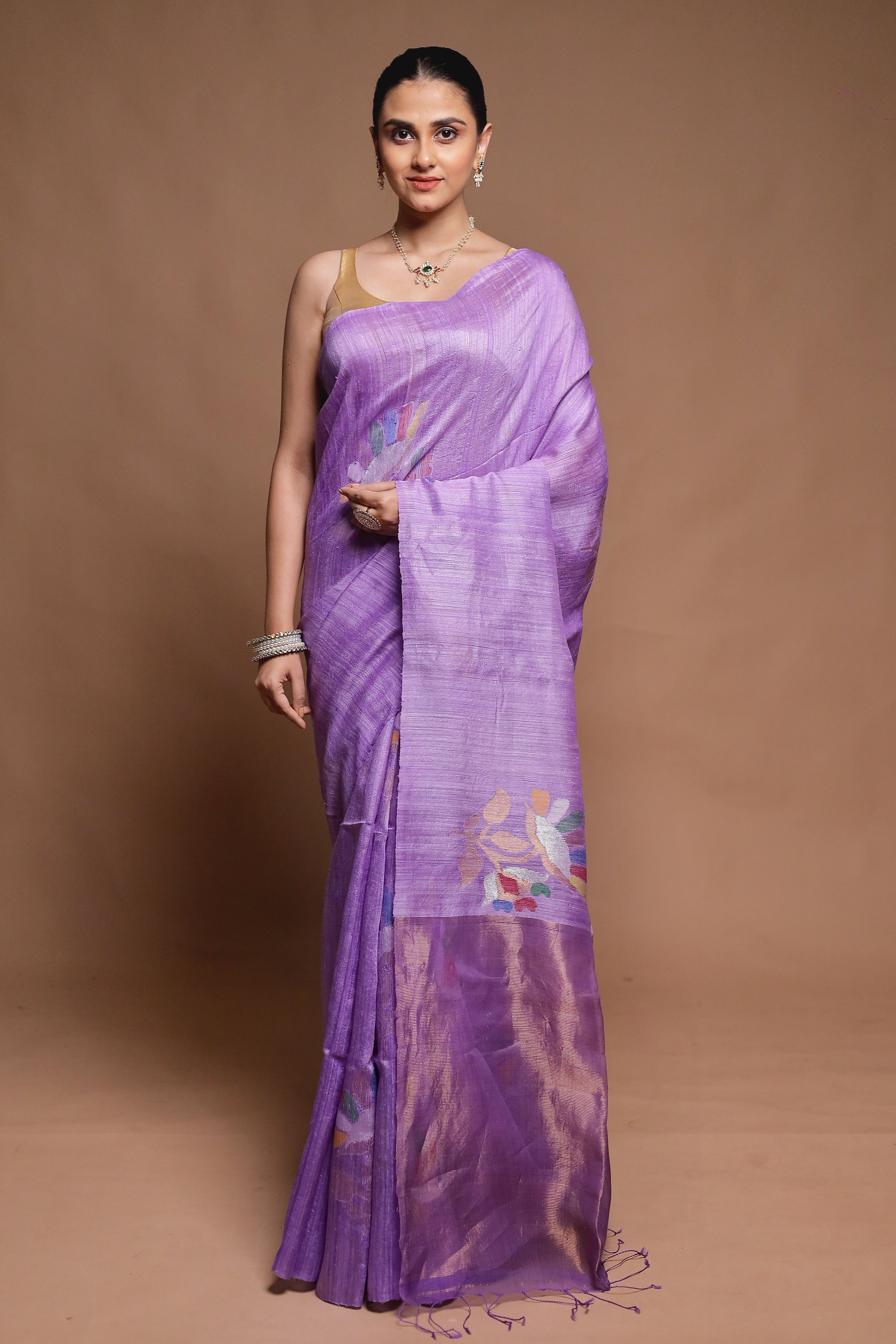 Purple Handloom Matka Pure Silk Saree With Blouse Piece