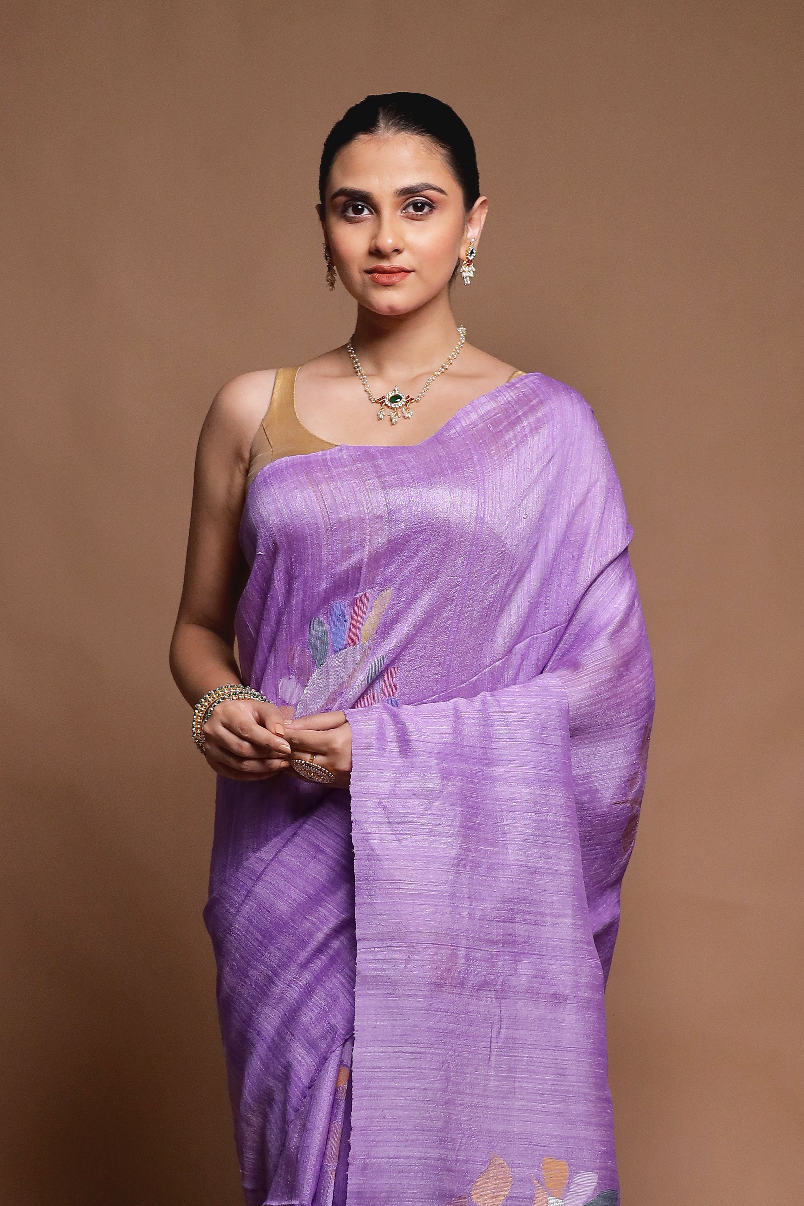 Purple Handloom Matka Pure Silk Saree With Blouse Piece