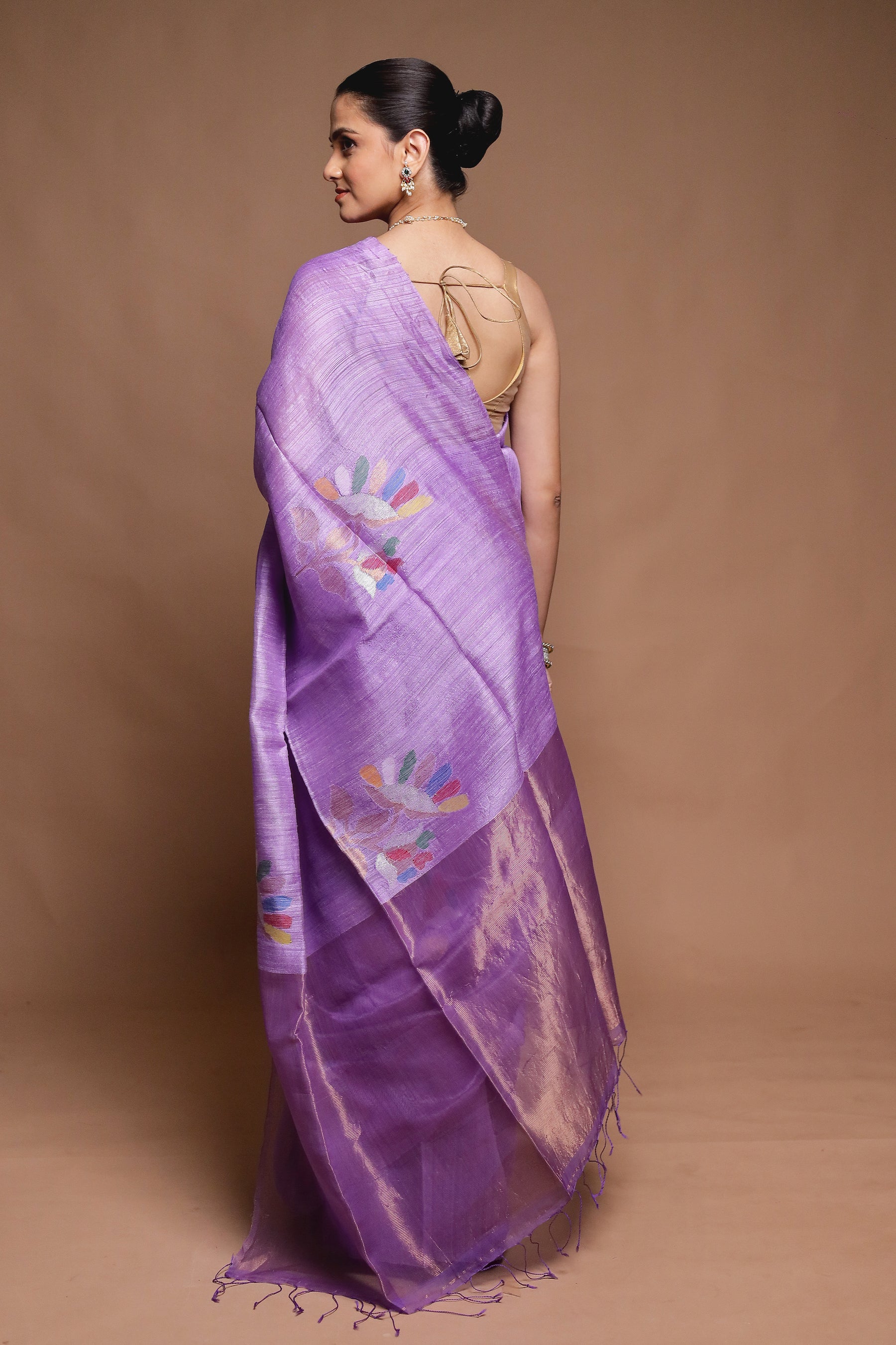 Purple Handloom Matka Pure Silk Saree With Blouse Piece