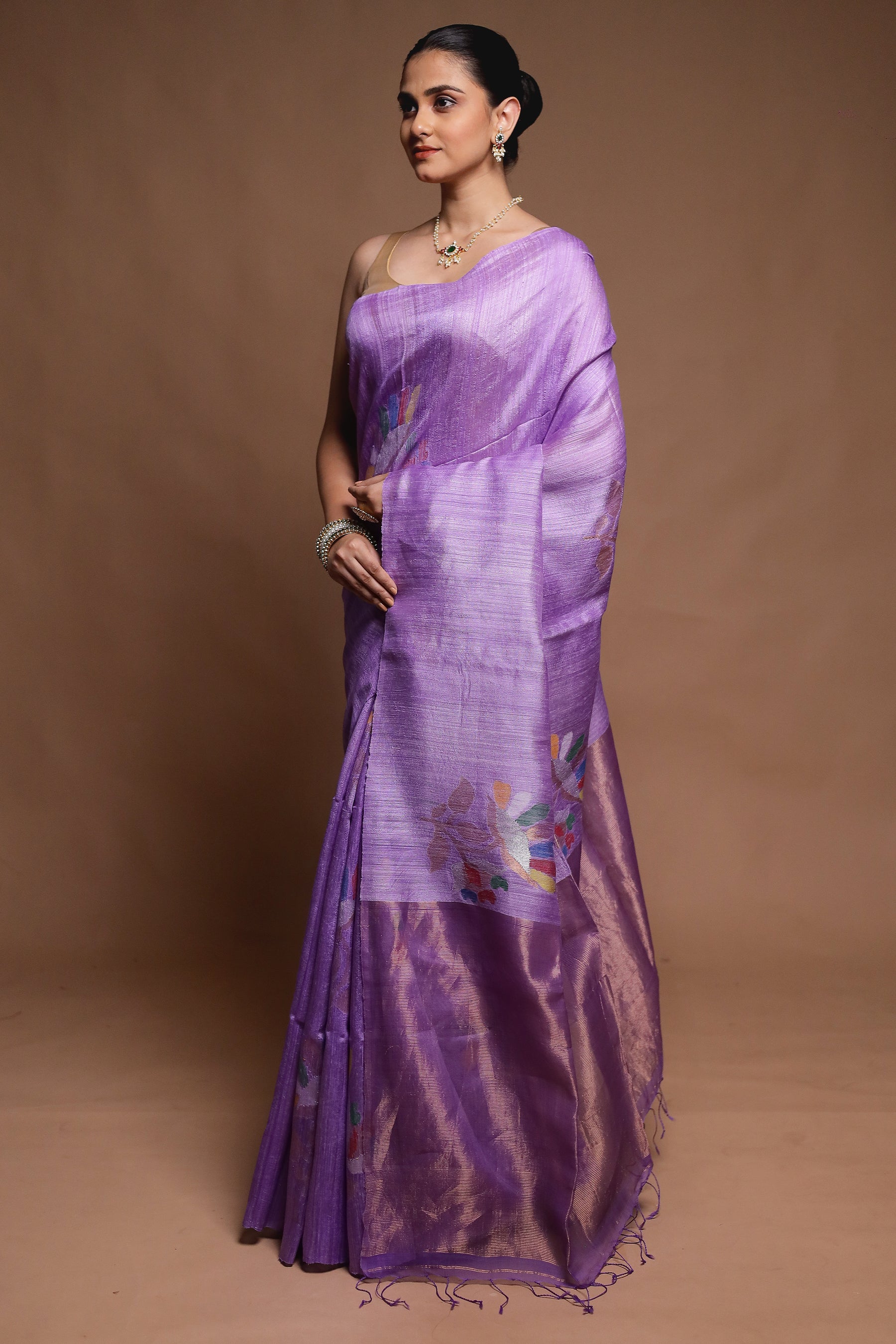 Purple Handloom Matka Pure Silk Saree With Blouse Piece