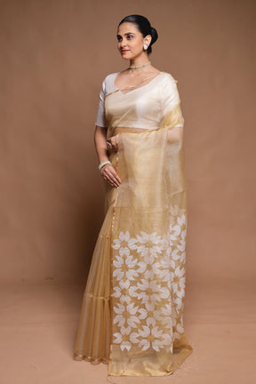 Cream Handloom Matka Pure Silk Saree With Blouse Piece