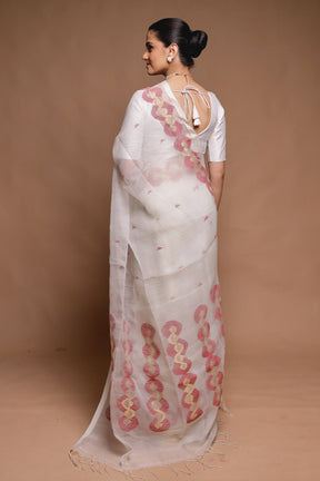 White Handloom Matka Pure Silk Saree With Blouse Piece