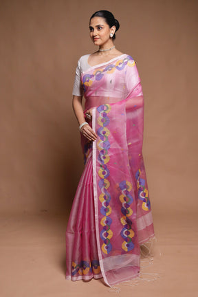 Pink Handloom Matka Pure Silk Saree With Blouse Piece