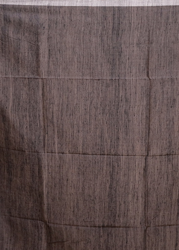 Grey Handloom Matka Pure Silk Saree With Blouse Piece
